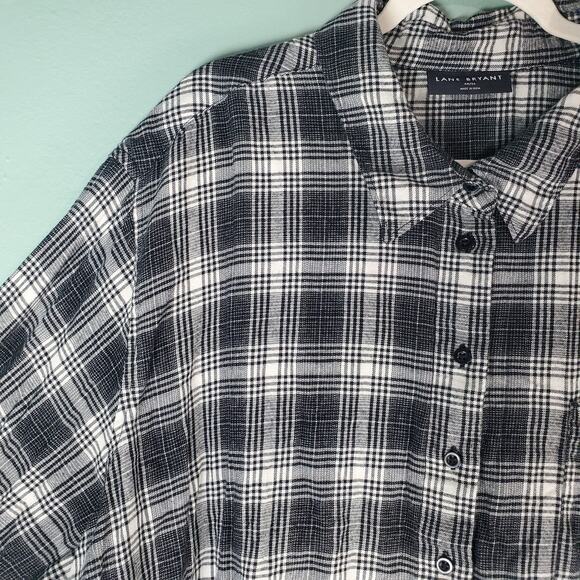 Lane Bryant Womens Black White Plaid Button Up Shirt size 34 / 36 - Picture 4 of 7